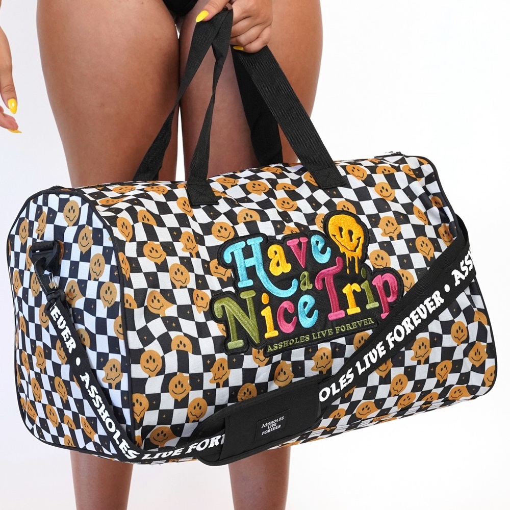 Linda Finegold ALF black and white checkered printed strap duffle bag